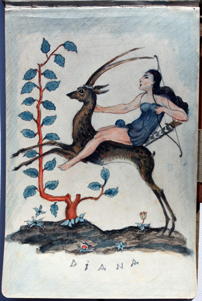 Diana Jagdkönigin Zeichnung Aquarell